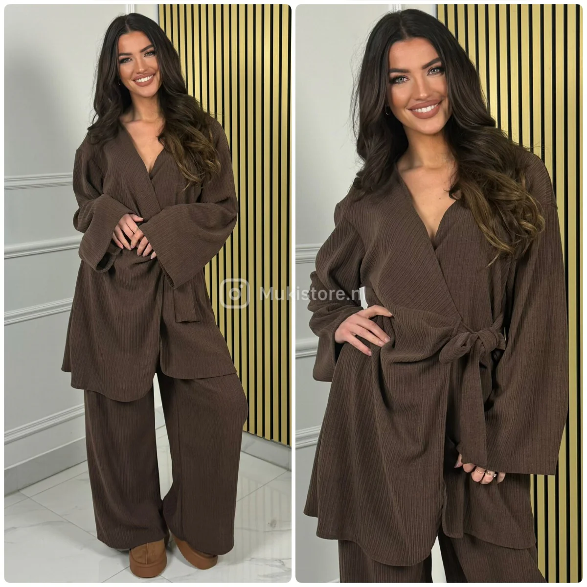 Wrap Corduroy Tie Belt Wide Leg Set