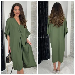 V Neck Wrapped Oversized Dress Mid Split