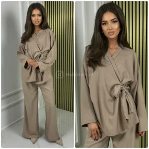 Wrap Tie Belt Basic Set Wide Legs