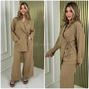 Wrapped Tie Top Pocket Detail Wide Leg Set