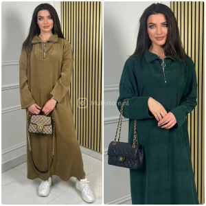 Zipper Thick Ribbed Maxi Dress Oversized Corduroy